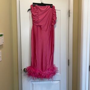 Bubblegum Pink Feather Trimmed  Dress